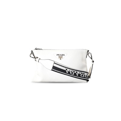 PRADA MONOCHROME LOGO ZIP CLOSURE LEATHER CROSSBODY SHOULDER BAG 1BH050 (30*19.5cm) 